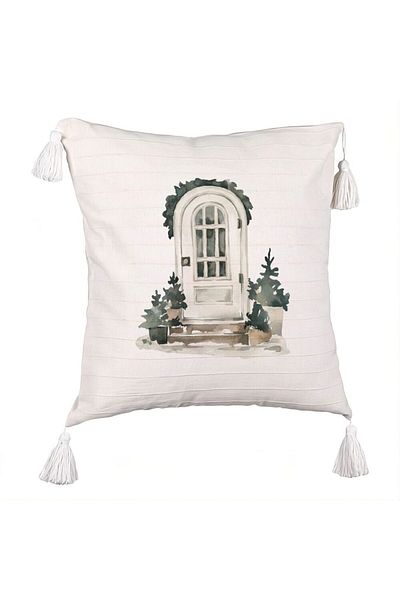 BEKZ Christmas themed fringed pillowcase, 8, 45x45 cm, Ecru, With zipper
