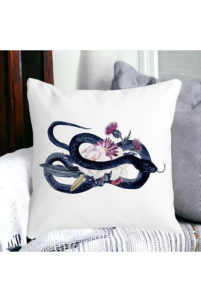 BEKZ Pillowcase With Halloween Snake And Flowers Motif, 40x40 Cm, White, Matte