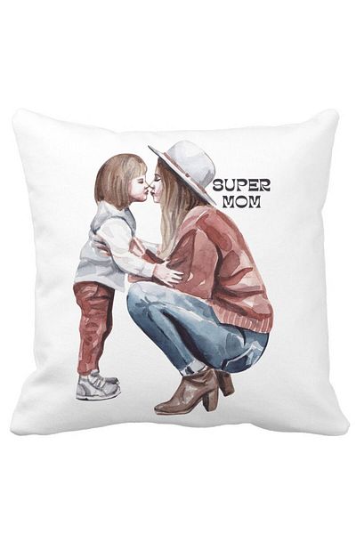 BEKZ Pillowcase, Super Mom, 40x40 Cm, White, Matte