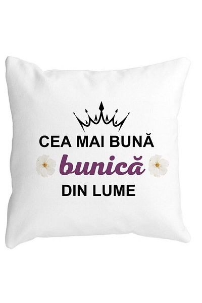 BEKZ Perna Decorativa pentru Bunica 11, 40x40 cm, Alba, Mata, Husa Detasabila, Burduf