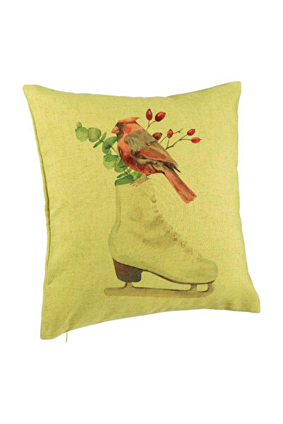 BEKZ Christmas Pillowcase, Ice Skates And Bird Color, 40x40 Cm, Green