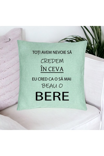 BEKZ Perna Decorativa, Model Beau o Bere, 40x40 cm, Verde Menta, Husa Detasab...
