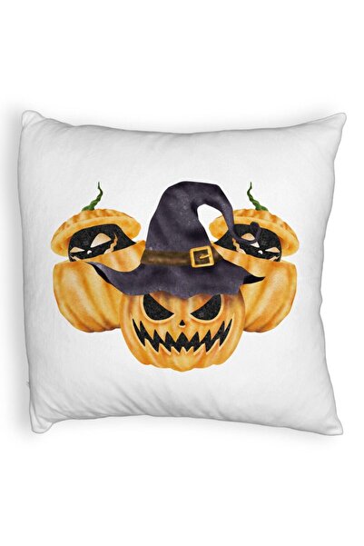 BEKZ Față de pernă pufoasă cu motive de dovleac de Halloween, 40x40 cm, albă