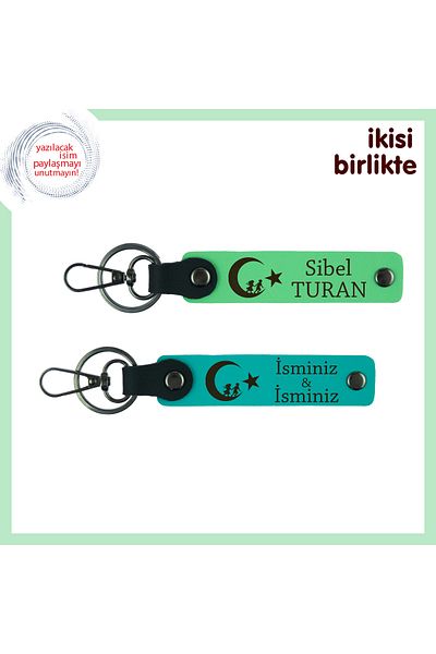 Miaju Dosta Homeland Themed Armağan – Children and Crescent and Star 2-Piece Personal Keychain, Pistachio Green-Turquoise