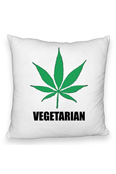 BEKZ Față de pernă pufoasă, model vegetarian, 40x40 cm, albă