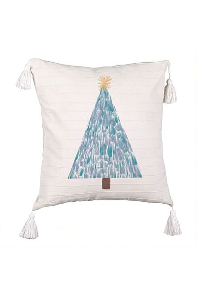 BEKZ Christmas themed Fringed Pillowcase, Fir Tree, 3, 45x45 cm, Ecru, With zipper