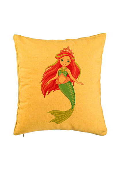 BEKZ Μαξιλαροθήκη, Πράσινο Σχέδιο Γοργόνας, 40x40 Εκ., Κίτρινη