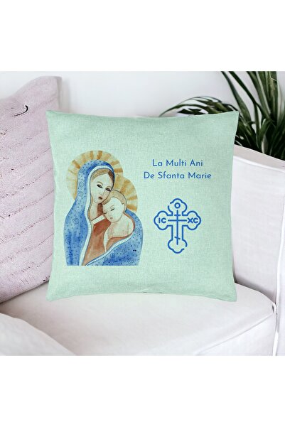 BEKZ Perna Decorativa, Model La multi ani de Sfanta Maria, 40x40 cm, Verde Me...