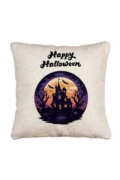 BEKZ Fata de perna Canapea cu motiv de Halloween si Text, 40x40 cm, Cu fermoar