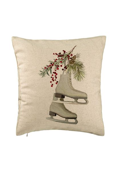BEKZ Perna Decorativa de Craciun, Patine gheata, 2, 40x40 cm, Bej, Husa Detasabila, Burduf