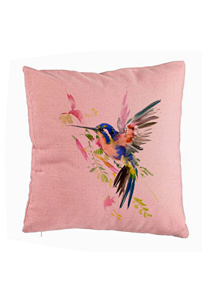 BEKZ Perna Decorativa, Model Watercolor Birds, 40x40 cm, Roz, Husa Detasabila, Burduf