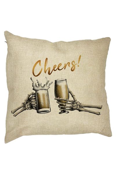 BEKZ Perna Decorativa de Halloween si Text Cheers, 40x40 cm, Husa Detasabila, Burduf