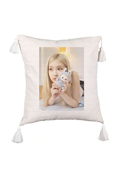 BEKZ Decorative Pillow with Fringes BlackPink Rose 2, 45×45 cm, With zipper