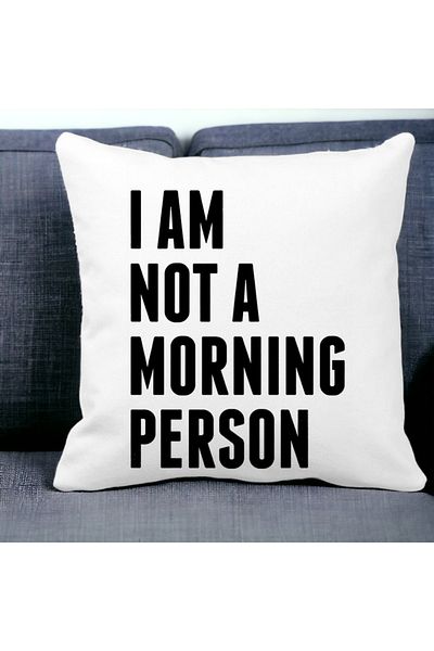 BEKZ Perna Decorativa Patrata I Am Not A Morning Person, 40x40 cm, Alba, Mata, Husa Detasabila, Burduf