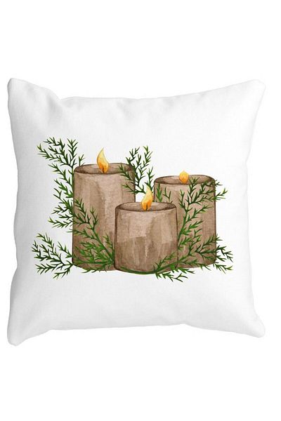 BEKZ Christmas Themed Decorative Pillow, Candles, 6, 40x40 cm, White, Matte, Removable Cover, Bellows