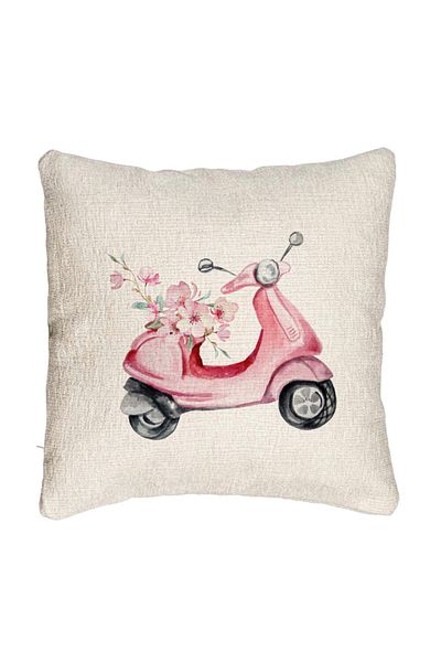 BEKZ Fata de perna Canapea, Model Rose Flower Bike, 40x40 cm, Cu fermoar