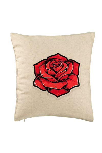 BEKZ Perna Decorativa, Model cu Trandafir Rosu, 40x40 cm, Bej, Husa Detasabila, Burduf