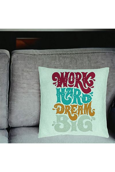 BEKZ Față de pernă, model Work Hard Dream Big, 40x40 cm, verde mentă