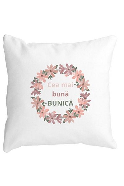 BEKZ Perna Decorativa pentru Bunica 6, 40x40 cm, Alba, Mata, Husa Detasabila, Burduf