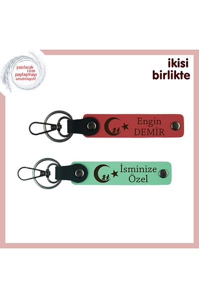 Miaju Deep Meaningful Armağan – Children and Crescent Star Themed Personal Keychain Set, Pomegranate Flower-Green