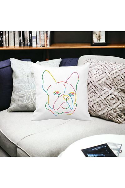 BEKZ Perna Decorativa, Doggo MultiColor, 40x40 cm, Alba, Mata, Husa Detasabila, Burduf