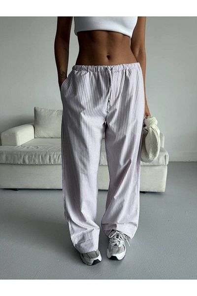 Güneş Striped Waist Elastic Oversize Trousers