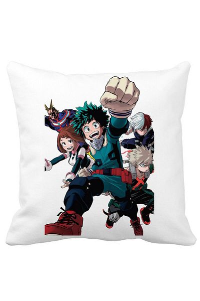 BEKZ Pernă decorativă cu personajele My Hero Academia 2, 40x40 cm, albă, mată, husă detașabilă, Bello