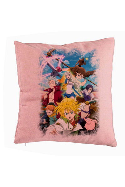 BEKZ Perna Decorativa cu Seven Deadly Sins, 40x40 cm, Roz, Husa Detasabila, Burduf