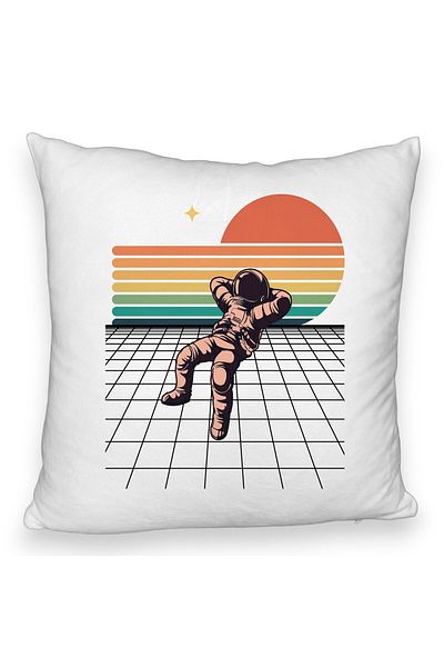 BEKZ Perna Decorativa Fluffy, Model Astronaut To the Moon, 40x40 cm, Alba, Husa Detasabila, Burduf