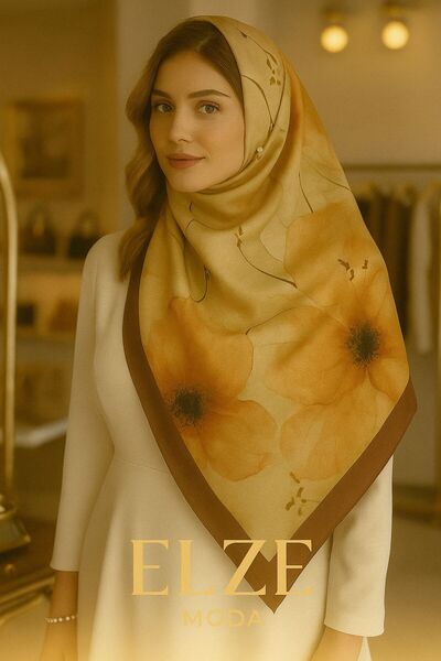 ELZE MODA شال من قماش الفوال القطني منقوش