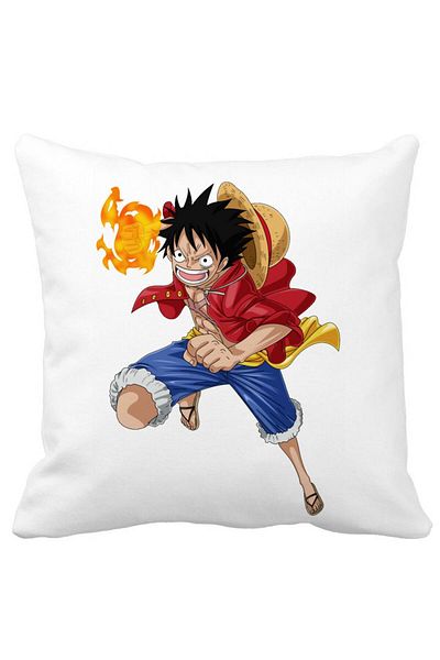 BEKZ One Piece Luffy Decorative Pillow, 40x40 cm, White, Matte, Removable Cover, Bellows