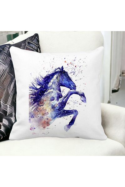 BEKZ Colorful Horse Square Decorative Pillow, 40x40 cm, White, Matte, Removable Cover, Bellows