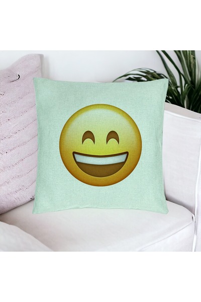 BEKZ Perna Decorativa, Model Emoji Fericit, 40x40 cm, Verde Menta, Husa Detas...