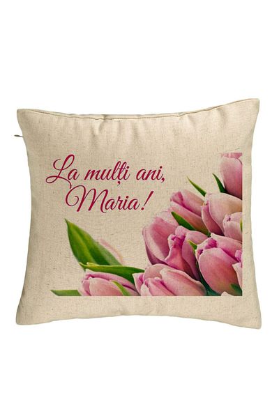 BEKZ Perna Decorativa, Model La multi ani Maria, 40x40 cm, Bej, Husa Detasabila, Burduf
