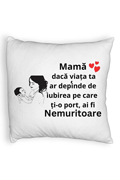 BEKZ Față de pernă pufoasă, model Mama 9, 40x40 cm, albă