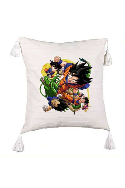 BEKZ Pillowcase with Fringe with Dragonball characters, 45x45 cm, Ecru, With zipper