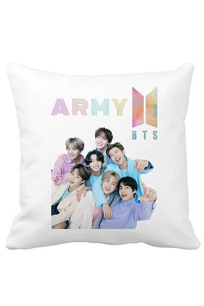 BEKZ BTS Army Signatures Decorative Pillow 2, 40x40 cm, White, Matte, Removable Cover, Bellows