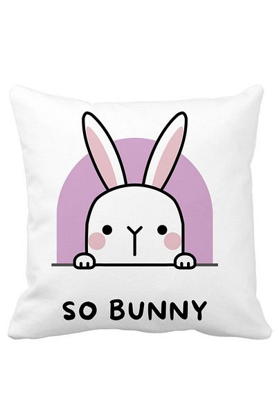 BEKZ Decorative Pillow, So Bunny, 40x40 cm, White, Matte, Removable Cover, Bellows