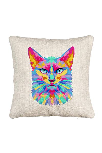BEKZ Fata de perna Canapea, Model Contrast Cat, 40x40 cm, Cu fermoar