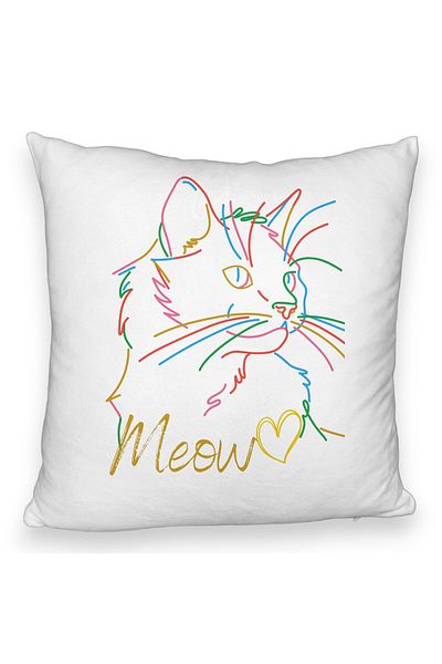 BEKZ Față de pernă pufoasă, model pisică miau, 40x40 cm, albă