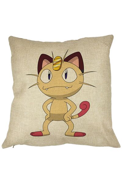 BEKZ Perna Decorativa Patrata Pisica Pokemon, 40x40 cm, Husa Detasabila, Burduf