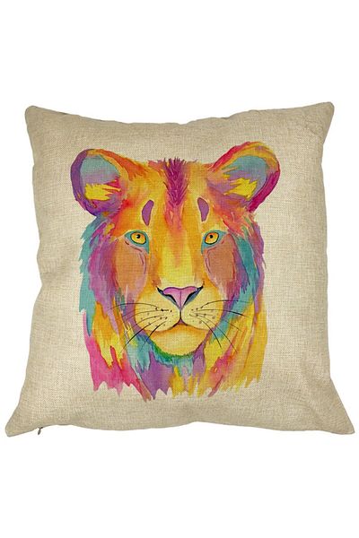 BEKZ Perna Decorativa, Colorful Lion, 40x40 cm, Husa Detasabila, Burduf