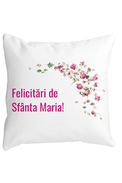 BEKZ Perna Decorativa Felicitari de Sfanta Maria, 40x40 cm, Alba, Mata, Husa Detasabila, Burduf