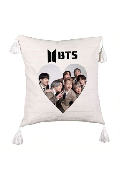 BEKZ BTS Army 4 Fringed Pillowcase, 45x45 cm, Ecru, With zipper