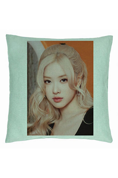 BEKZ Perna Decorativa BlackPink Rose 5, 40×40 cm, Verde Menta, Husa Detasabila, Burduf