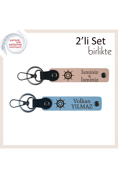 Miaju Eşe Symbolic and Permanent Armağan, Ship Rudder Figured Keychain Set, Puppy Mouth-Sky Blue
