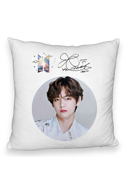 BEKZ Perna Decorativa Fluffy BTS V cu semnatura, 40x40 cm, Husa Detasabila, Burduf