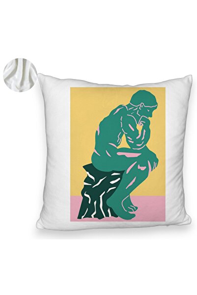 BEKZ Perna Decorativa Fluffy, Model The Thinker, 40x40 cm, Alba, Husa Detasabila, Burduf