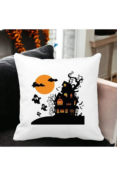 BEKZ Decorative Pillow with Halloween Motif 4, 40x40 cm, White, Matte, Removable Cover, Bellows