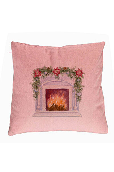 BEKZ Față de pernă cu tematică de Crăciun, șemineu, 40x40 cm, roz
